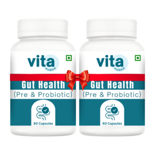 Vitahuman Gut Health Capsules with Prebiotics & Probiotics – For Digestion, Bloating Relief & Immunity Support (Buy 1 Get 1 Free)