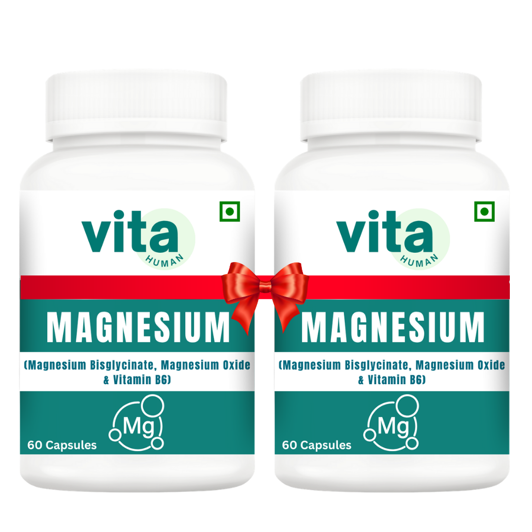 Vitahuman Magnesium Bisglycinate & Magnesium Oxide Tablets with Vitamin B6 – For Muscle Strength, Energy & Better Sleep (Buy 1 Get 1 Free)