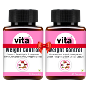 VitaHuman Weight Control Capsules with Apple Cider Vinegar 500mg, Pomegranate 100mg, Cinnamon 15mg, Beta Vulgaris 15mg & Fenugreek Extract 15mg | Natural Metabolism Booster | 60 Veg Capsules (But 1 Get 1 Free)